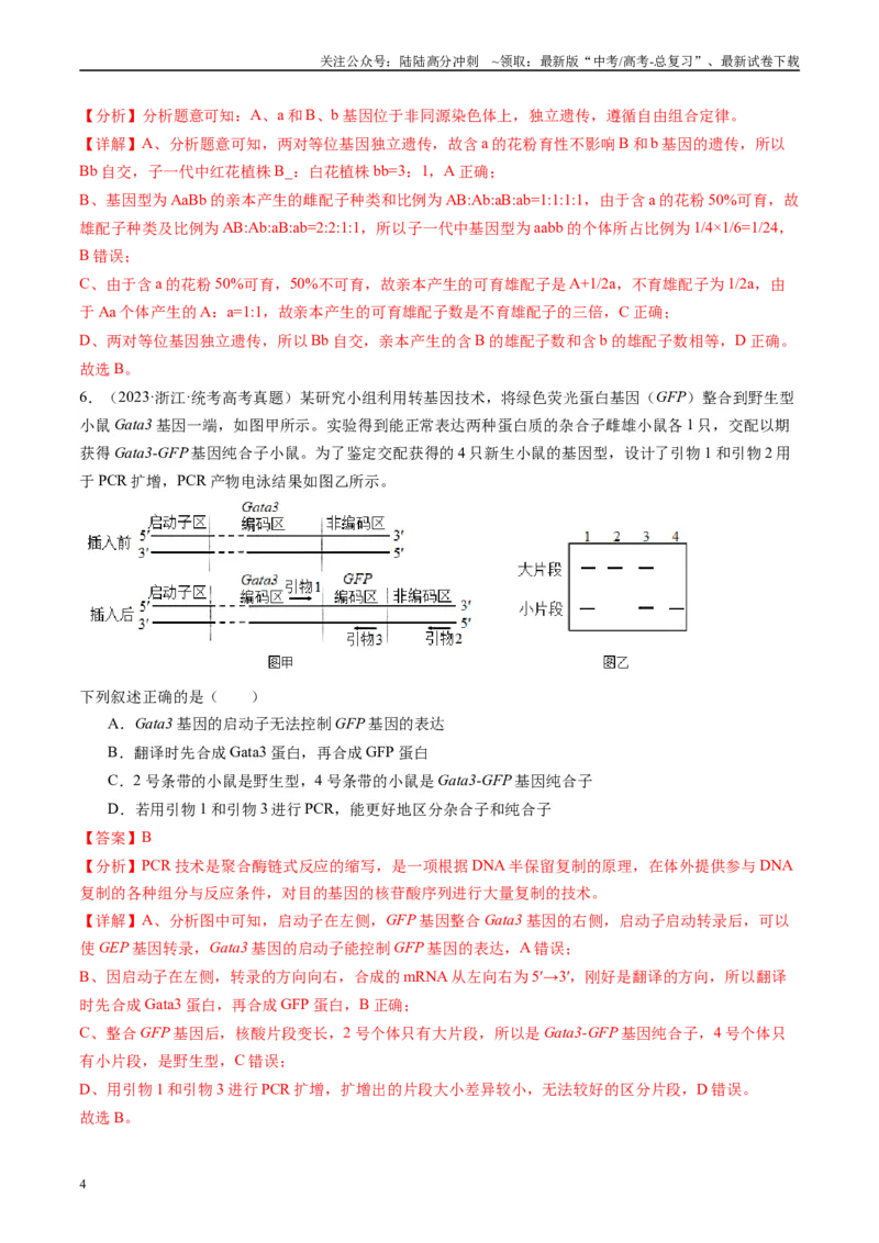 《真题重组卷03（全国卷新教材）（解析版）_06-生物-高考总复习_二轮复习_2024年_2024年高考生物真题重组卷二模（全国卷）》第4页预览