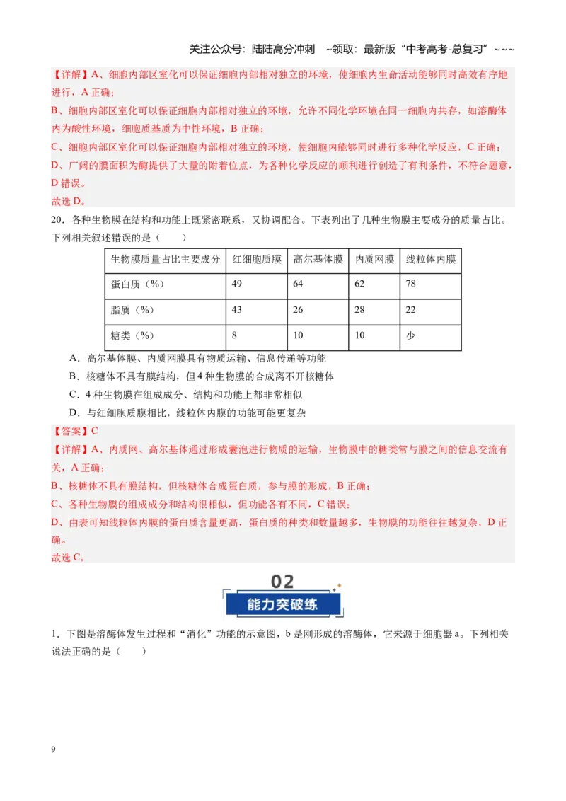 《第06讲细胞器和生物膜系统（专项训练）（四川专用）（教师版）_06-生物-高考总复习_一轮复习_2026年-生物高考一轮复习_2026年高考生物一轮课件+讲义+练习（四川专用）-G335》第9页预览