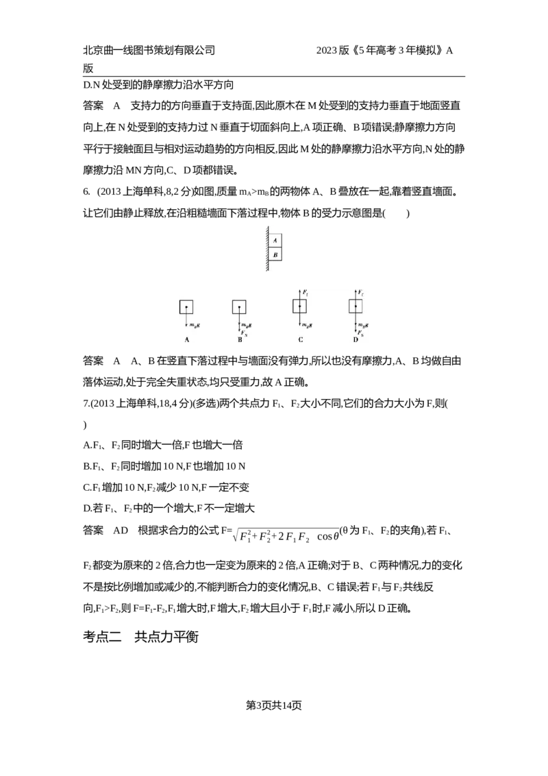《1_10年高考真题(1)_2023版教学资源包_2023版新高考版选考总复习物理5·3A版_2_专题二相互作用_4_10年高考真题分类题组》第3页预览