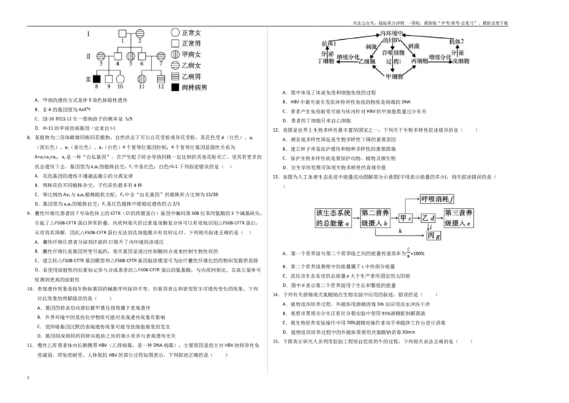 《生物（甘肃卷02）（考试版A3）_06-生物-高考总复习_专项复习_2025年_2025年高考押题预测卷（多地区）生物》第2页预览