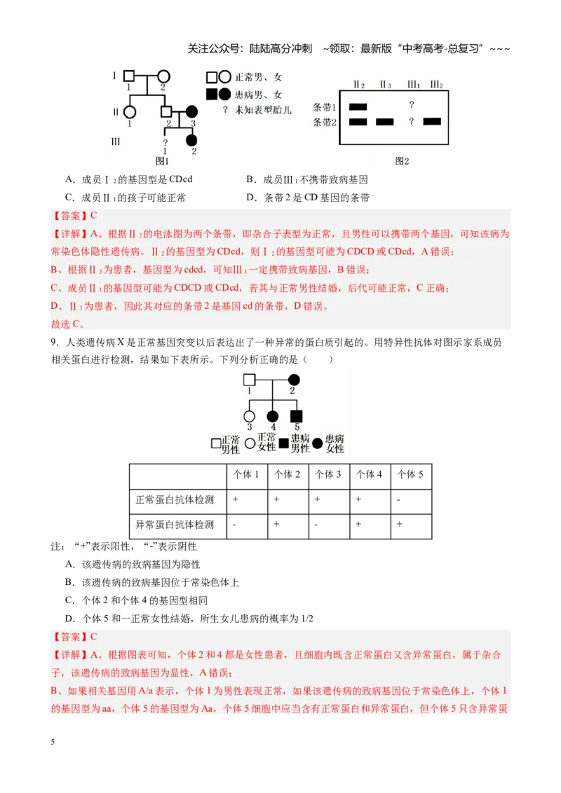 《第17讲伴性遗传和人类遗传病（专项训练）（四川专用）（教师版）_06-生物-高考总复习_一轮复习_2026年-生物高考一轮复习_2026年高考生物一轮课件+讲义+练习（四川专用）-G335》第5页预览