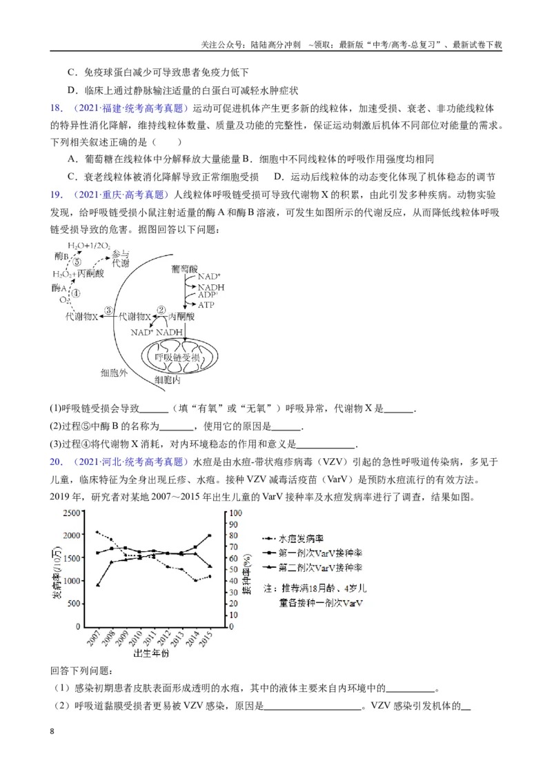 《专题16内环境及其稳态-（全国通用）（原卷版）_06-生物-高考总复习_专项复习_2025年_十年（2015-2024）高考生物真题分类汇编（全国通用）》第8页预览
