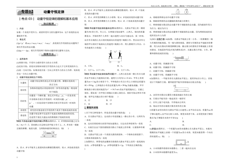 《考点03动量守恒定律的理解和基本应用（原卷8K版）_04-物理-高考总复习_一轮复习_2024年_2024年新高考物理一轮专题复习方略_资料_第十二章动量守恒定律(8)份》第1页预览