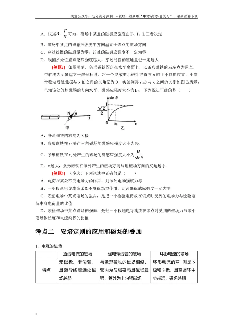 《第21讲　磁场的描述磁场对电流的作用（原卷版）_04-物理-高考总复习_一轮复习_2024年_2024年高考物理一轮复习考点精讲精练巩固全国通用_资料》第2页预览
