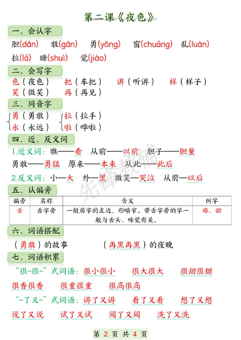 《一年级下册语文课堂同步第四单元知识汇总SY_1年级下册同步教辅_1下-语文_一下语文-复习资料》第2页预览