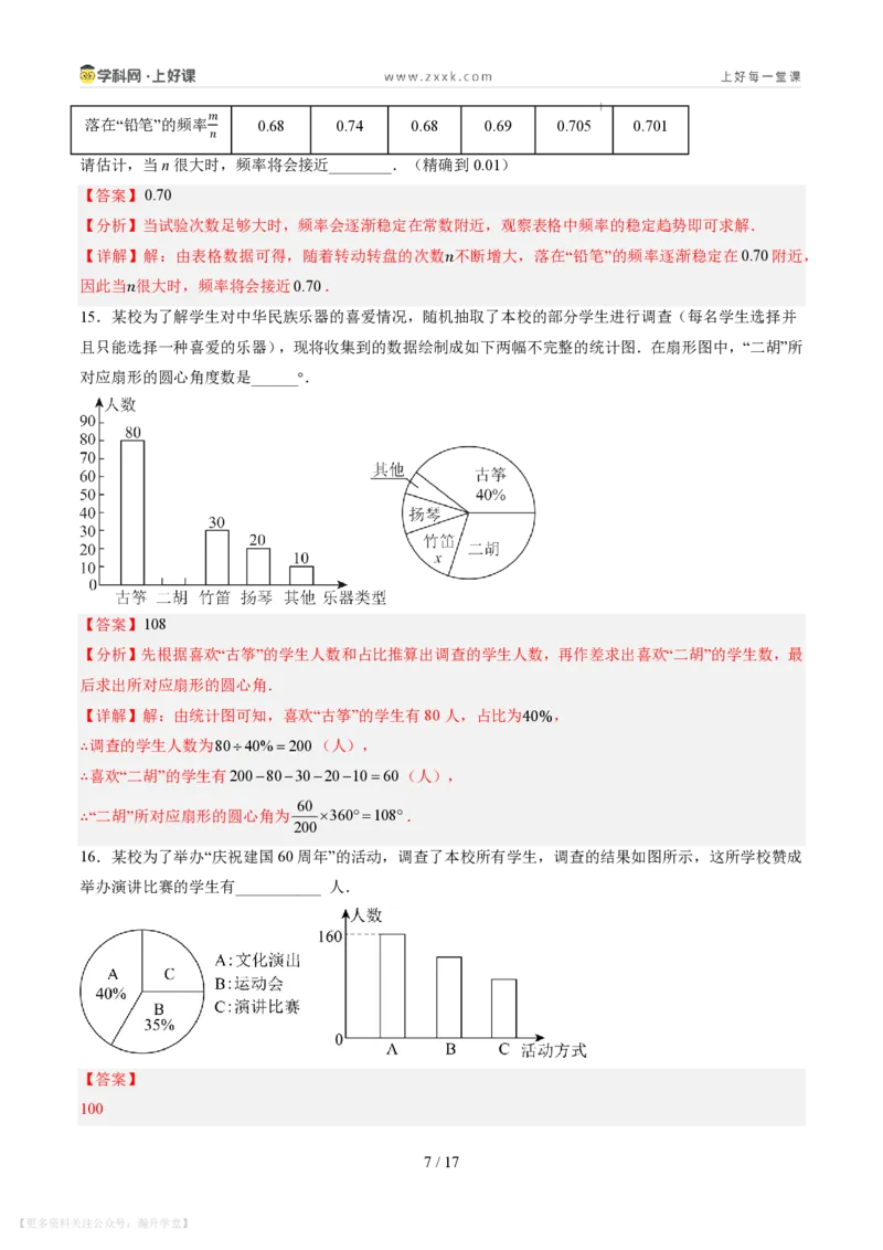 《第六章数据的收集与整理（暑假单元自测）（解析版）_26秋小学初中各机构教辅大合集（一本、教材帮、阳光同学、王朝霞、实验班、小典中点、上分卷、白欧、课堂笔记等等）》第7页预览