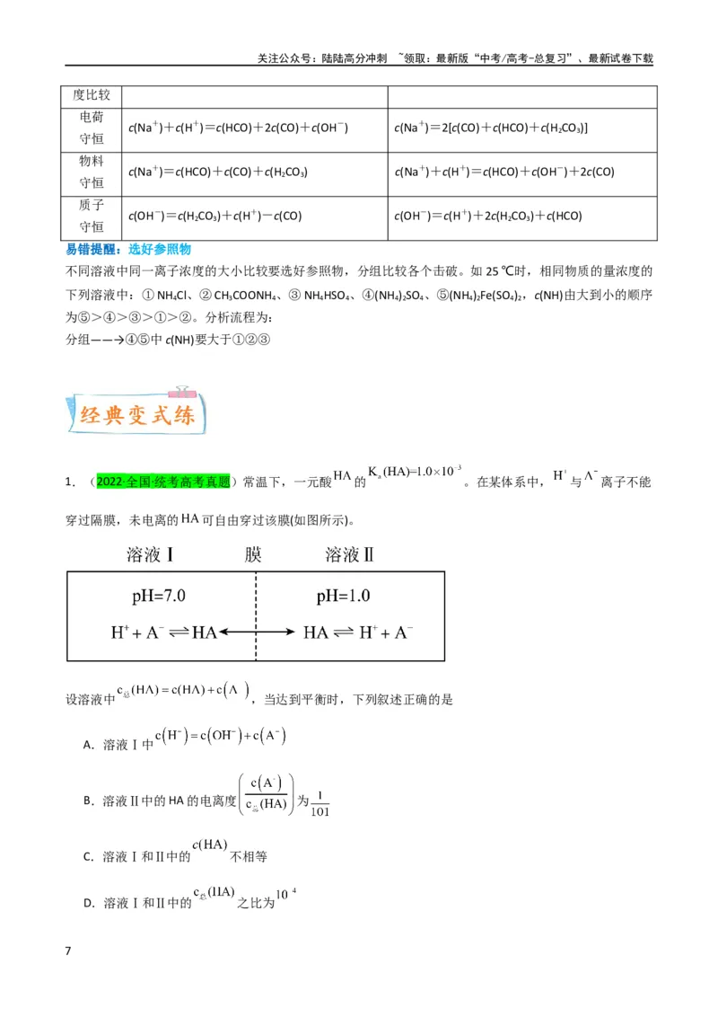 《升级版微专题41水溶液中的三大守恒和浓度大小比较-（解析版）(全国版)_05-化学-高考总复习_一轮复习_2024年_2024年高考化学一轮复习考点微专题_资料》第7页预览