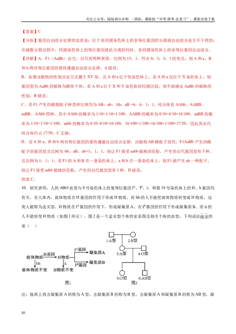 《专题17自由组合（解析版)_06-生物-高考总复习_一轮复习_2024年_2024年高考生物一轮复习重难点专项突破_资料》第10页预览