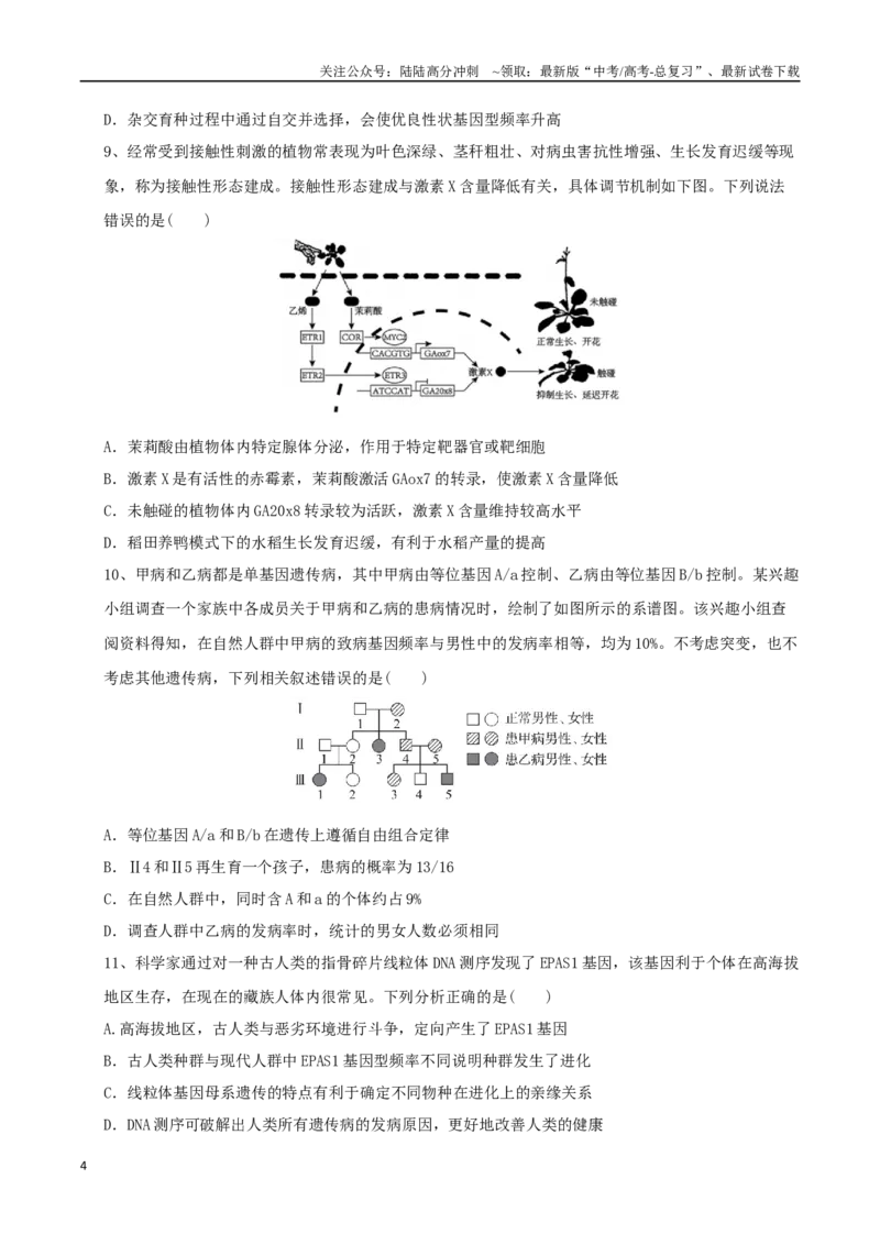《生物（湖北卷）（考试版）_06-生物-高考总复习_专项复习_2025年_2025年高考第一二三次模拟卷（多地区）生物_2025年高考生物第三次模拟考试21套_生物（湖北卷）》第4页预览