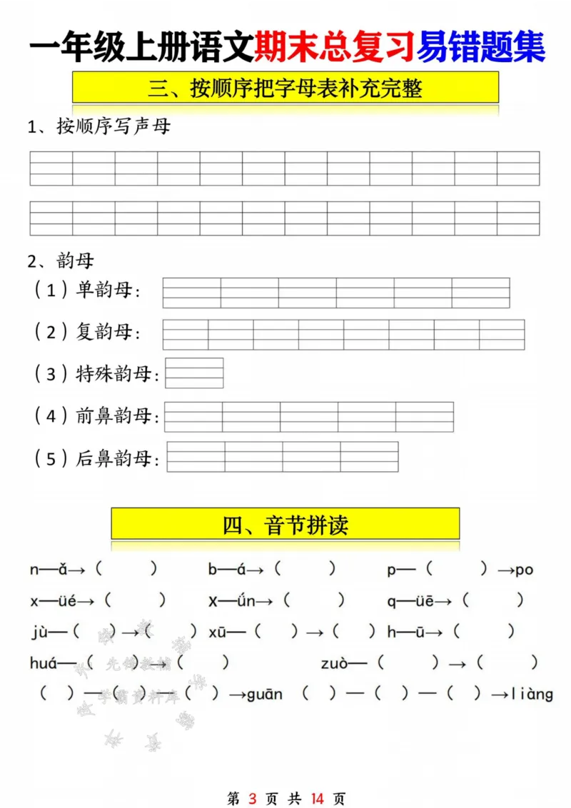 《一年级语文上册期末复习九大专项SY_1年级上册同步教辅_1上语文_一上语文-重点必备资料》第3页预览