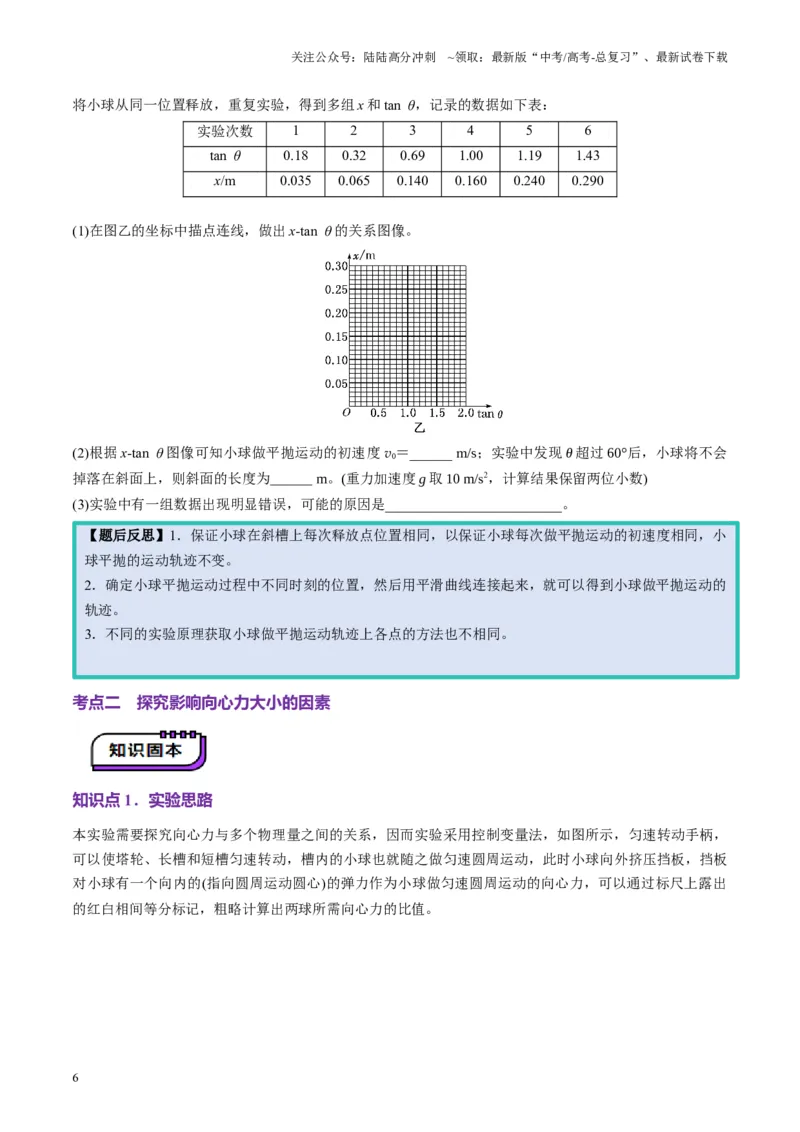 《第16讲实验探究平抛运动的特点实验探究向心力大小与半径角速度质量的关系（讲义）（学生版）_04-物理-高考总复习_一轮复习_2025年_第四章曲线运动》第6页预览