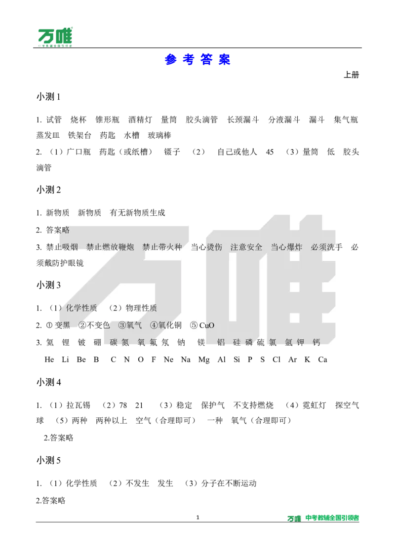 《1.5分钟基础小测（答案）_2027版初中《万唯教材同步情境教学课件》（全科）7-9年级_2027版初中《万唯教材同步情境教学课件》化学（9年级全一册）_2.5分钟基础小测（word）》第1页预览