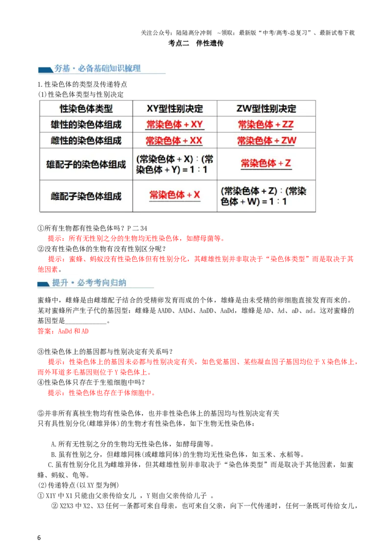《第18讲伴性遗传和人类遗传病（讲义）（教师版）_06-生物-高考总复习_一轮复习_2024年_2024年高考生物一轮复习讲练测(课件+讲义+练习)（新高考）_讲义+练习》第6页预览