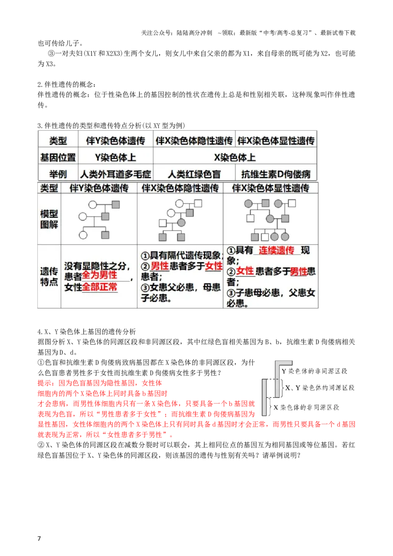 《第18讲伴性遗传和人类遗传病（讲义）（教师版）_06-生物-高考总复习_一轮复习_2024年_2024年高考生物一轮复习讲练测(课件+讲义+练习)（新高考）_讲义+练习》第7页预览