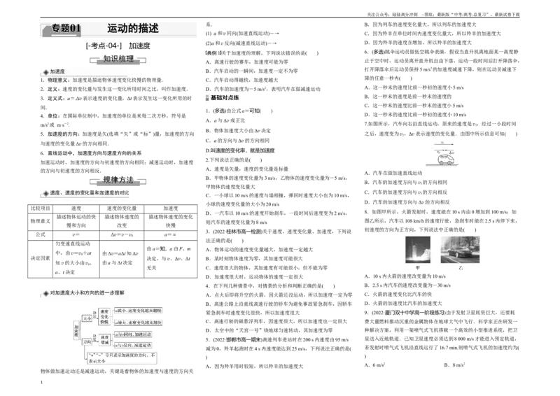 《考点04加速度（原卷8K版）_04-物理-高考总复习_一轮复习_2024年_2024年新高考物理一轮专题复习方略_资料_第一章运动的描述》第1页预览