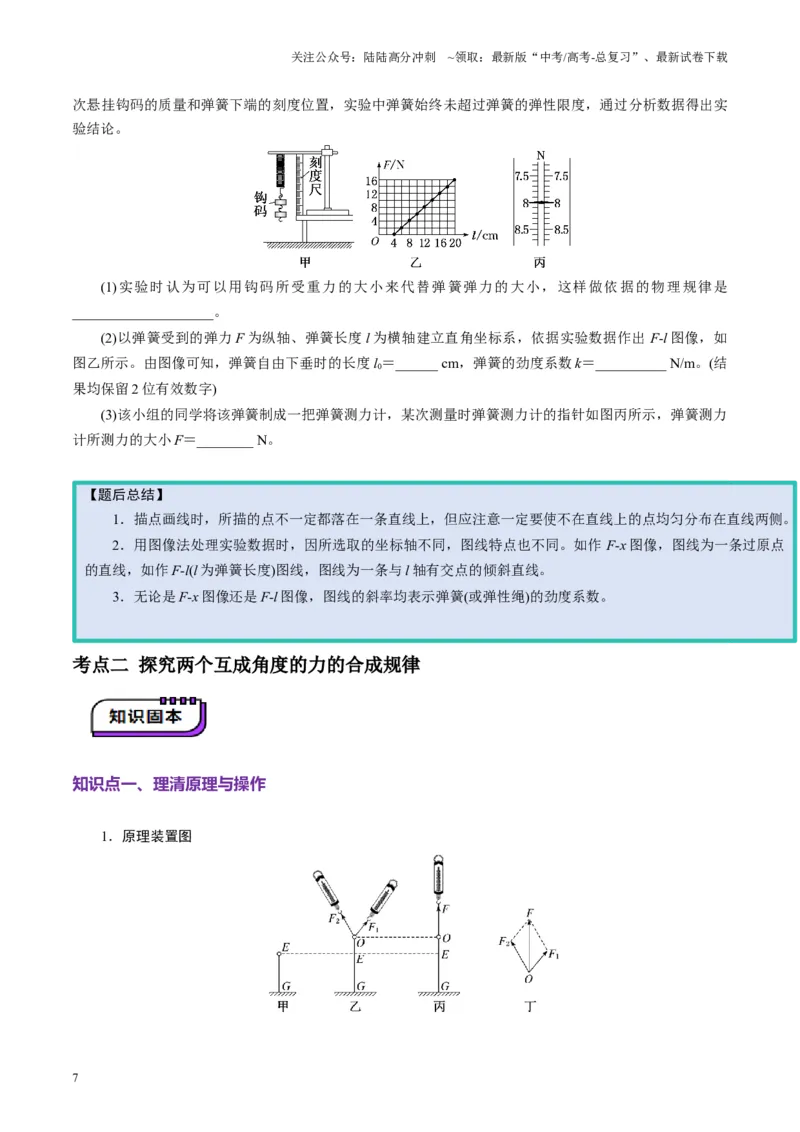 《第08讲实验：探究弹簧弹力与形变量的关系、实验：探究两个互成角度的力的合成规律（讲义）（学生版）_04-物理-高考总复习_一轮复习_2025年_第二章相互作用》第7页预览