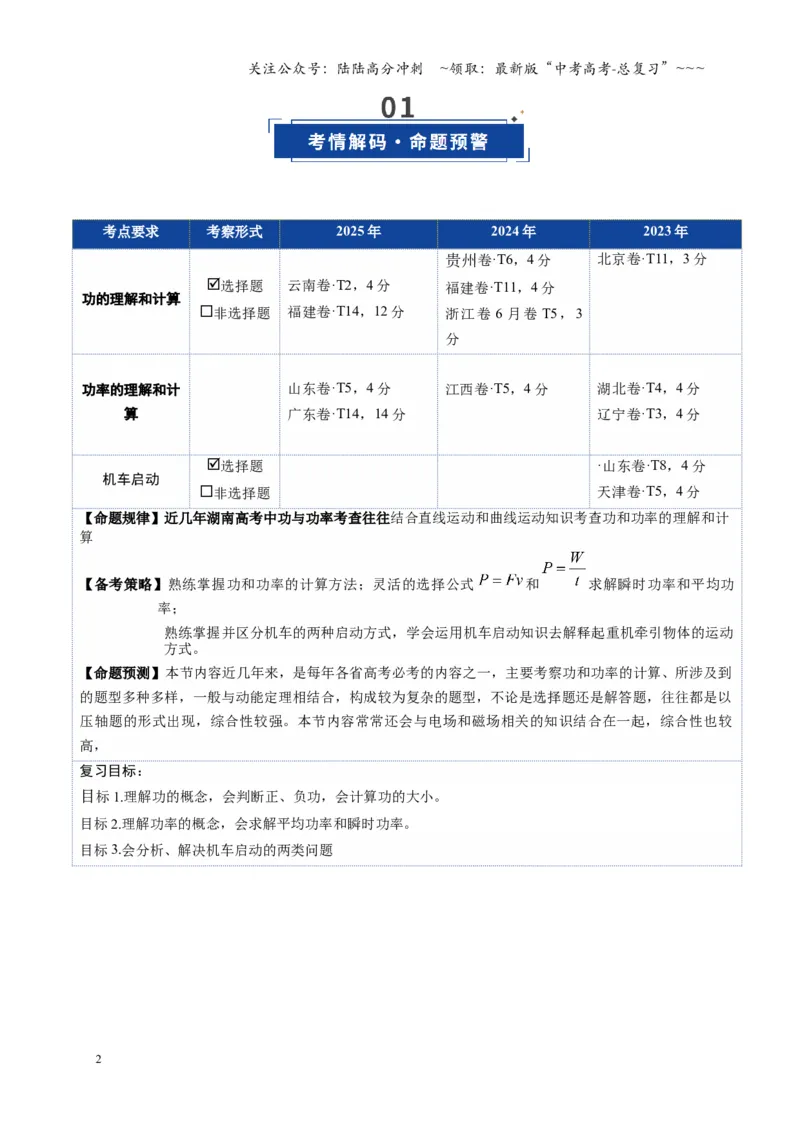 《第19讲功、功率（复习讲义）（湖南专用）（学生版）_04-物理-高考总复习_一轮复习_2026年-物理高考一轮复习_2026年高考物理一轮课件+讲义+练习（湖南专用）-G331》第2页预览