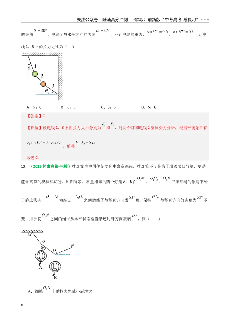 《第07讲受力分析共点力的平衡（专项训练）（全国通用）（教师版）_04-物理-高考总复习_一轮复习_2026年-物理高考一轮复习_2026年高考物理一轮复习讲义+练习+课件（新教材新高考）-G55》第8页预览