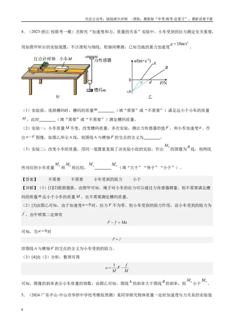 《方法05牛顿第二定律实验要点归纳与数据处理的方法（方法总结+练习巩固）解析版_04-物理-高考总复习_专项复习_2024年_2024年高考物理实验攻略创新方法大全例题讲解全国通用》第8页预览