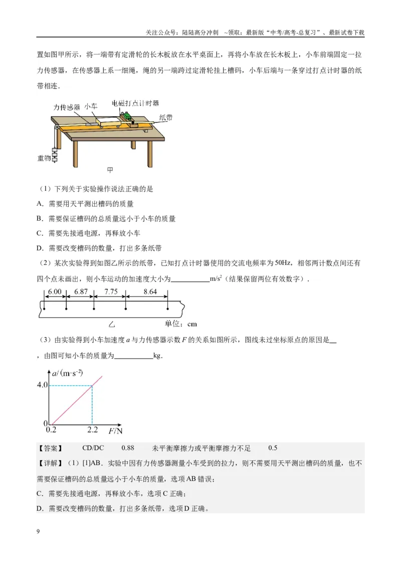 《方法05牛顿第二定律实验要点归纳与数据处理的方法（方法总结+练习巩固）解析版_04-物理-高考总复习_专项复习_2024年_2024年高考物理实验攻略创新方法大全例题讲解全国通用》第9页预览