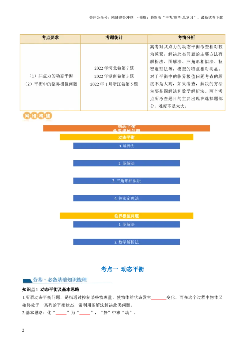 《第09讲动态平衡平衡中的临界与极值问题（讲义）（原卷版）_04-物理-高考总复习_一轮复习_2024年_2024年高考物理一轮复习讲练测（讲义+练习+课件）（新高考）_讲义+练习》第2页预览