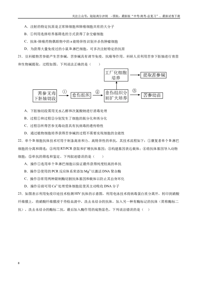《专题14细胞工程（选择题60道）（原卷版）_06-生物-高考总复习_二轮复习_2024年_2024年高考生物二轮复习选择题大题压轴专项训练_资料》第8页预览