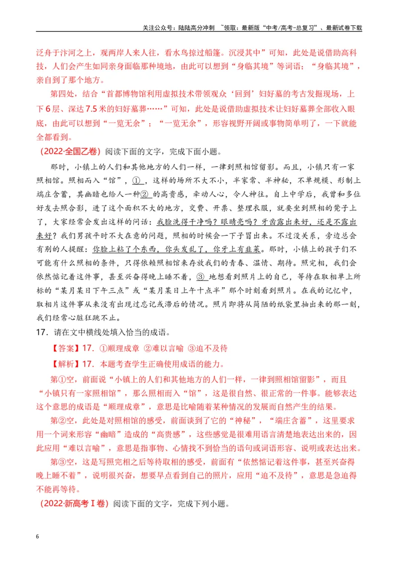 《专题15语言文字运用（词语类）十年（2014-2023（全国通用）（解析版）_专项复习_2024年_2024年高考语文真题分项汇编五年十年真题专题练全国通用_十年（2014-2023）高考语文真题分项汇编》第6页预览