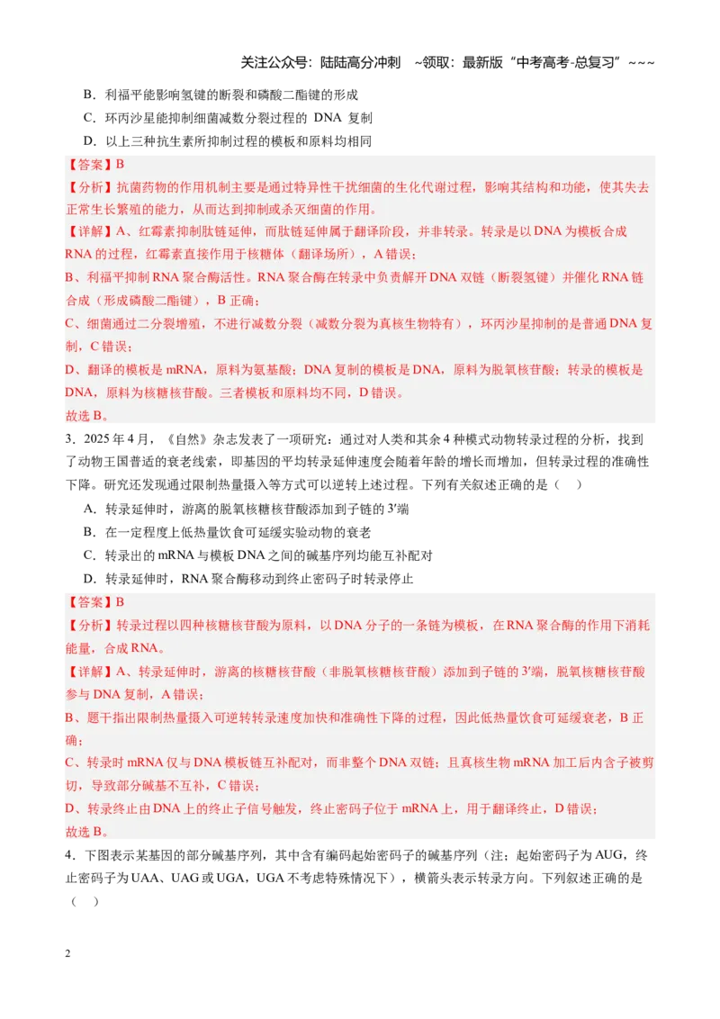 《第19讲基因的表达、基因与性状的关系（专项训练）（黑吉辽蒙专用）（教师版）_06-生物-高考总复习_一轮复习_2026年-生物高考一轮复习》第2页预览