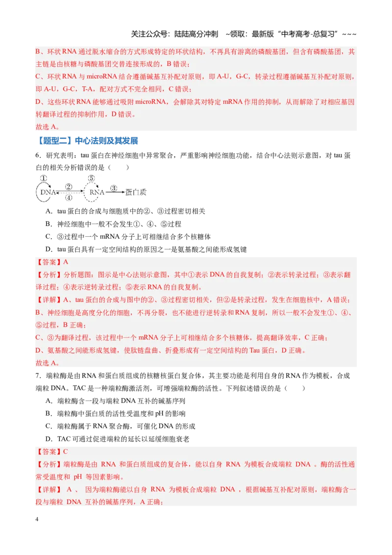 《第19讲基因的表达、基因与性状的关系（专项训练）（黑吉辽蒙专用）（教师版）_06-生物-高考总复习_一轮复习_2026年-生物高考一轮复习》第4页预览