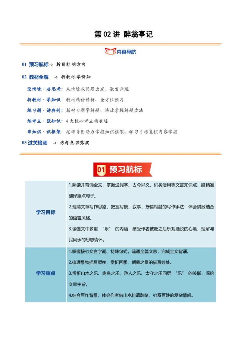 《统编2026年《暑假预习讲义》第02讲醉翁亭记（暑假预习讲义）（原卷版）_26秋初中教辅资料_26秋初中《暑假预习》_2026秋《暑假自学课》9上语文（人教版）》第1页预览