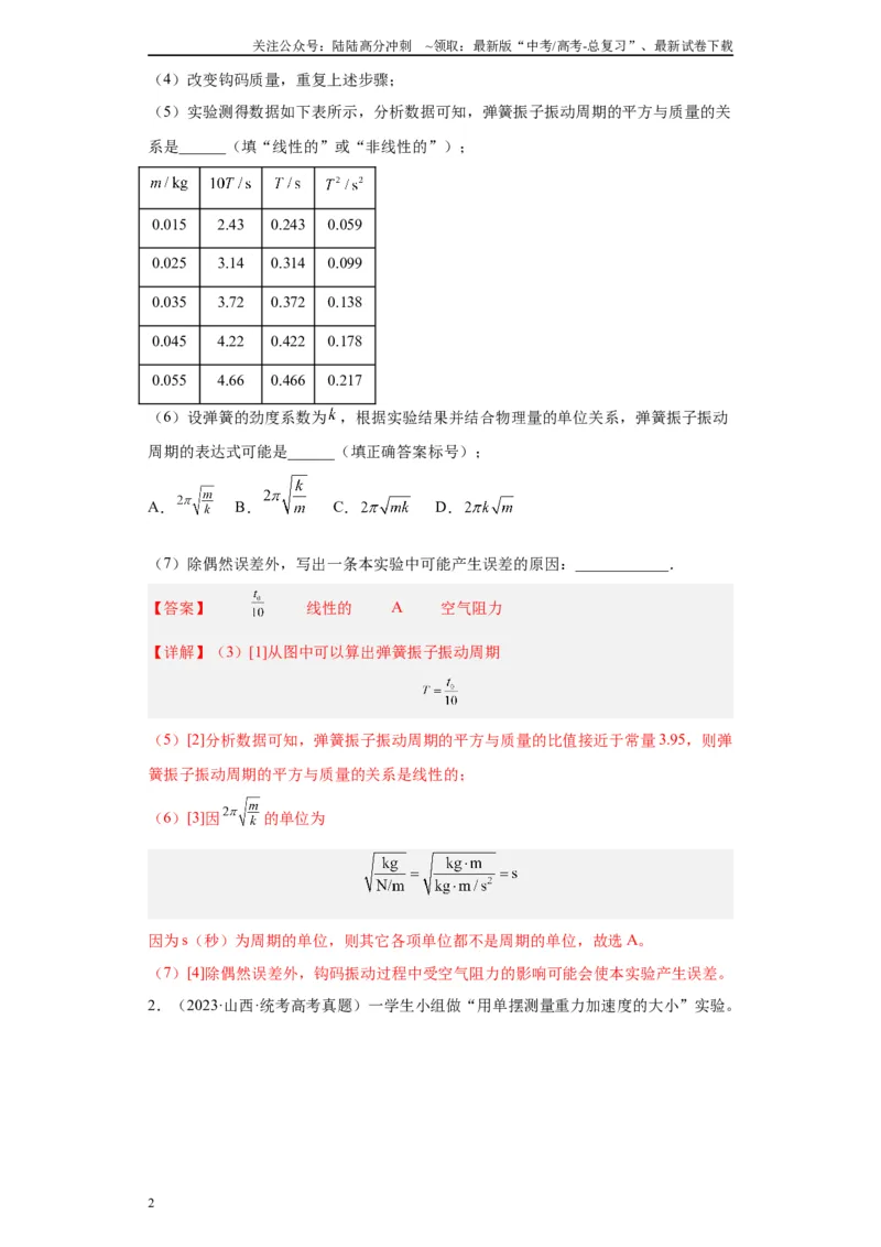 《专题12机械振动相关实验（解析版）_04-物理-高考总复习_专项复习_2024年_2024年高考物理实验重难点满分冲刺集训（全国通用）_资料》第2页预览