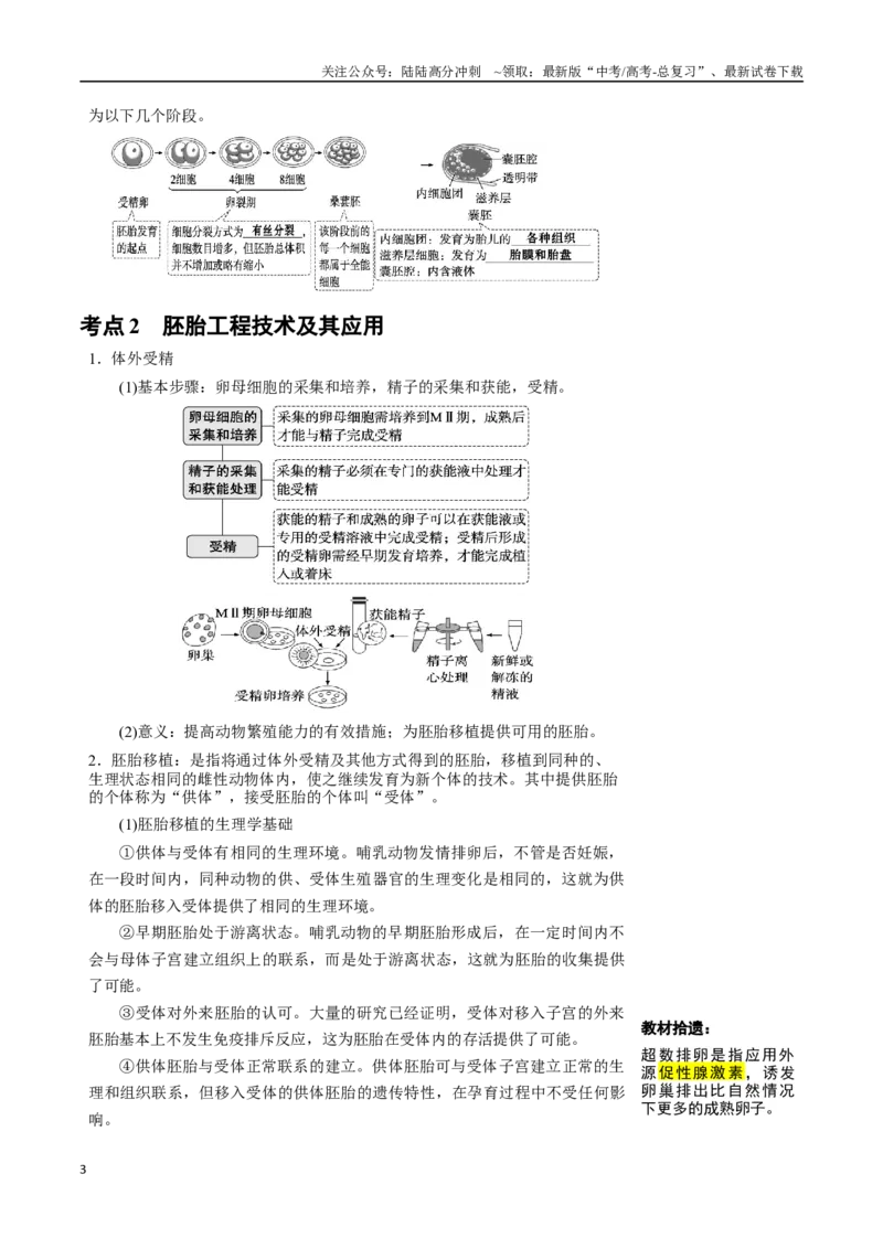 《知识清单36胚胎工程（2大考点+7个易错点）_06-生物-高考总复习_一轮复习_2025年_2025年高考生物一轮复习知识清单（全国通用）》第3页预览