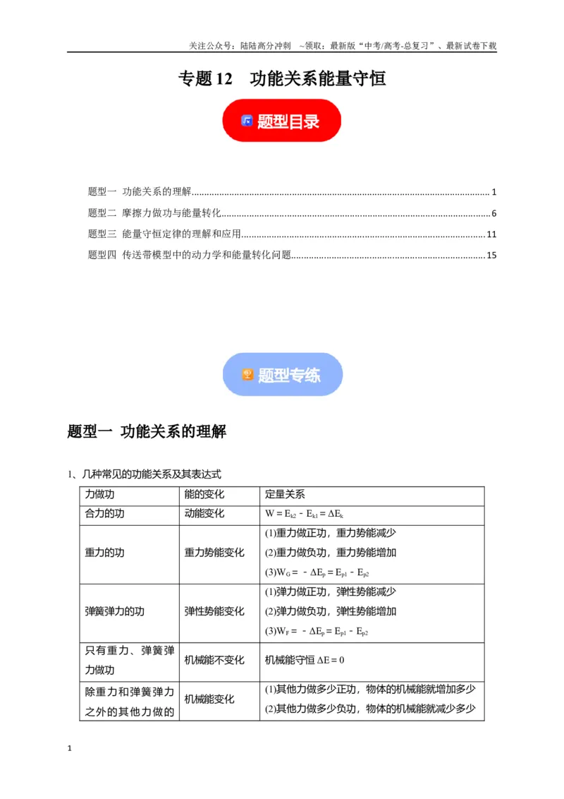 《专题12功能关系能量守恒（解析版）_04-物理-高考总复习_专项复习_2024年_2024高考物理热点知识清单题型讲练高考复习全国通用_资料》第1页预览