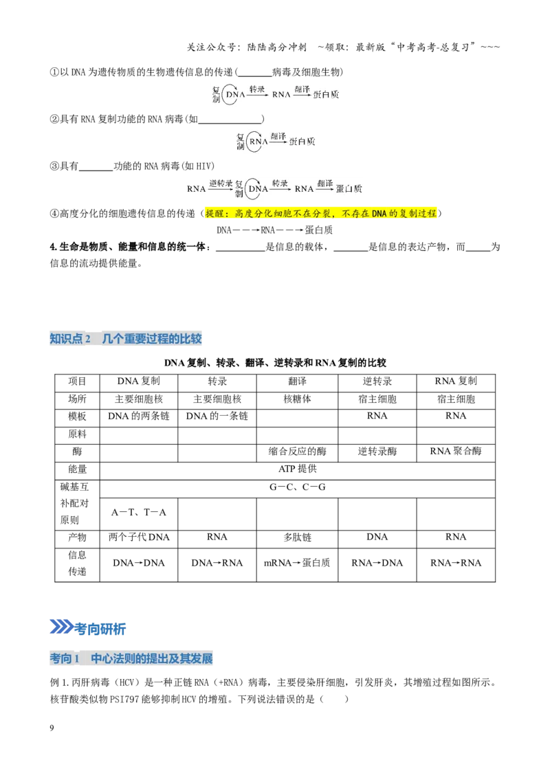 《第21讲基因的表达、基因与性状的关系（复习讲义）（全国通用）（学生版）_06-生物-高考总复习_一轮复习_2026年-生物高考一轮复习_2026版_第六单元遗传的分子基础》第9页预览