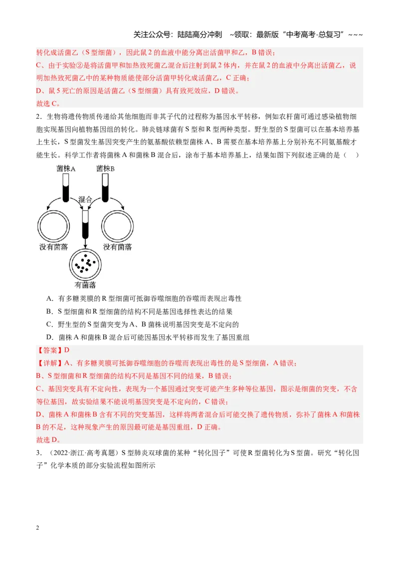 《第20讲DNA是主要的遗传物质（专项训练）（安徽专用）（教师版）_06-生物-高考总复习_一轮复习_2026年-生物高考一轮复习_2026年高考生物一轮课件+讲义+练习（安徽专用）-G326》第2页预览