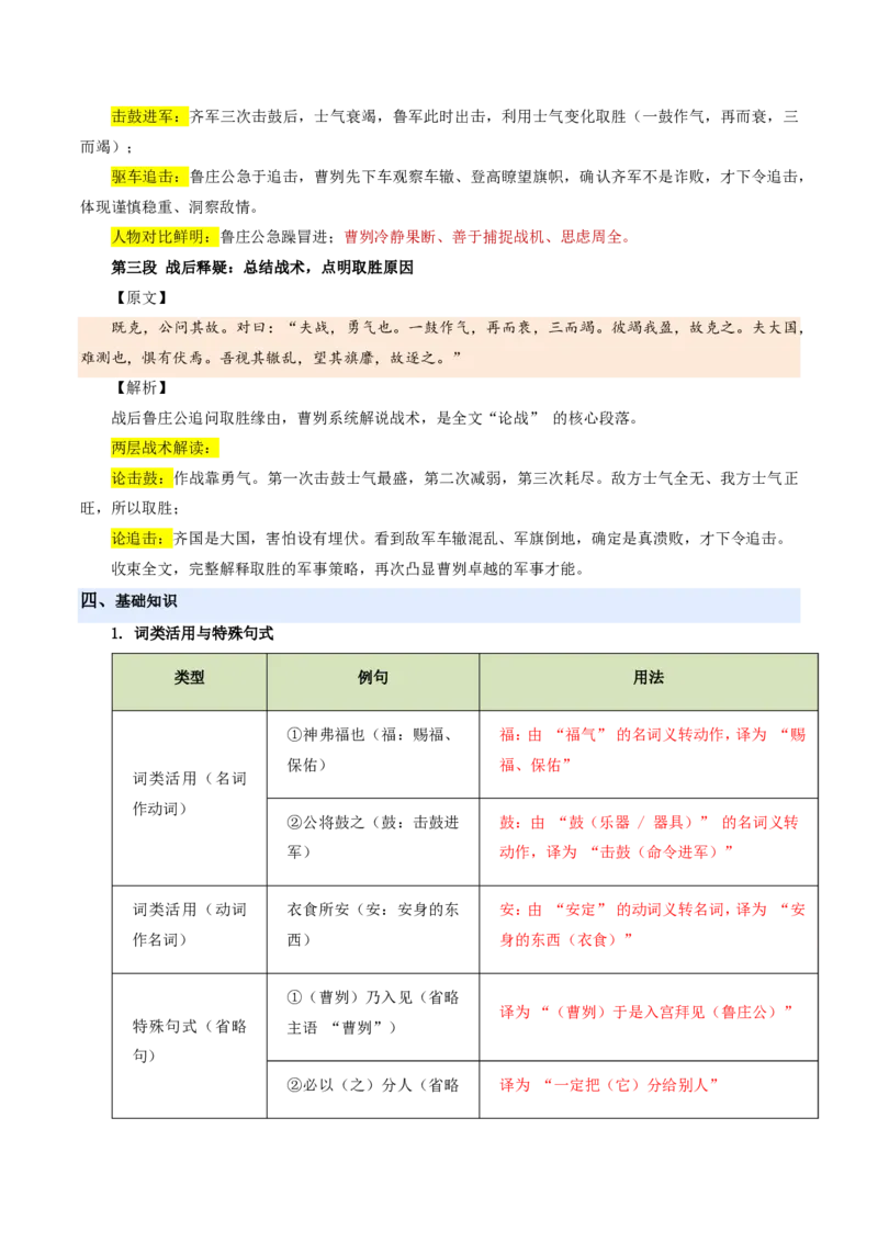 《统编2026年《暑假预习讲义》第05讲曹刿论战（暑假预习讲义）（解析版）_26秋初中教辅资料_26秋初中《暑假预习》_2026秋《暑假自学课》9上语文（人教版）》第6页预览