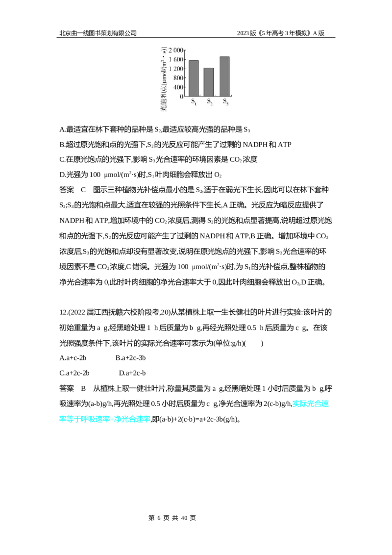 《1_5专题六　光合作用(1)_2023版教学资源包_2023版新高考版选考总复习生物5·3A版_6_专题六光合作用_6_专题检测》第6页预览