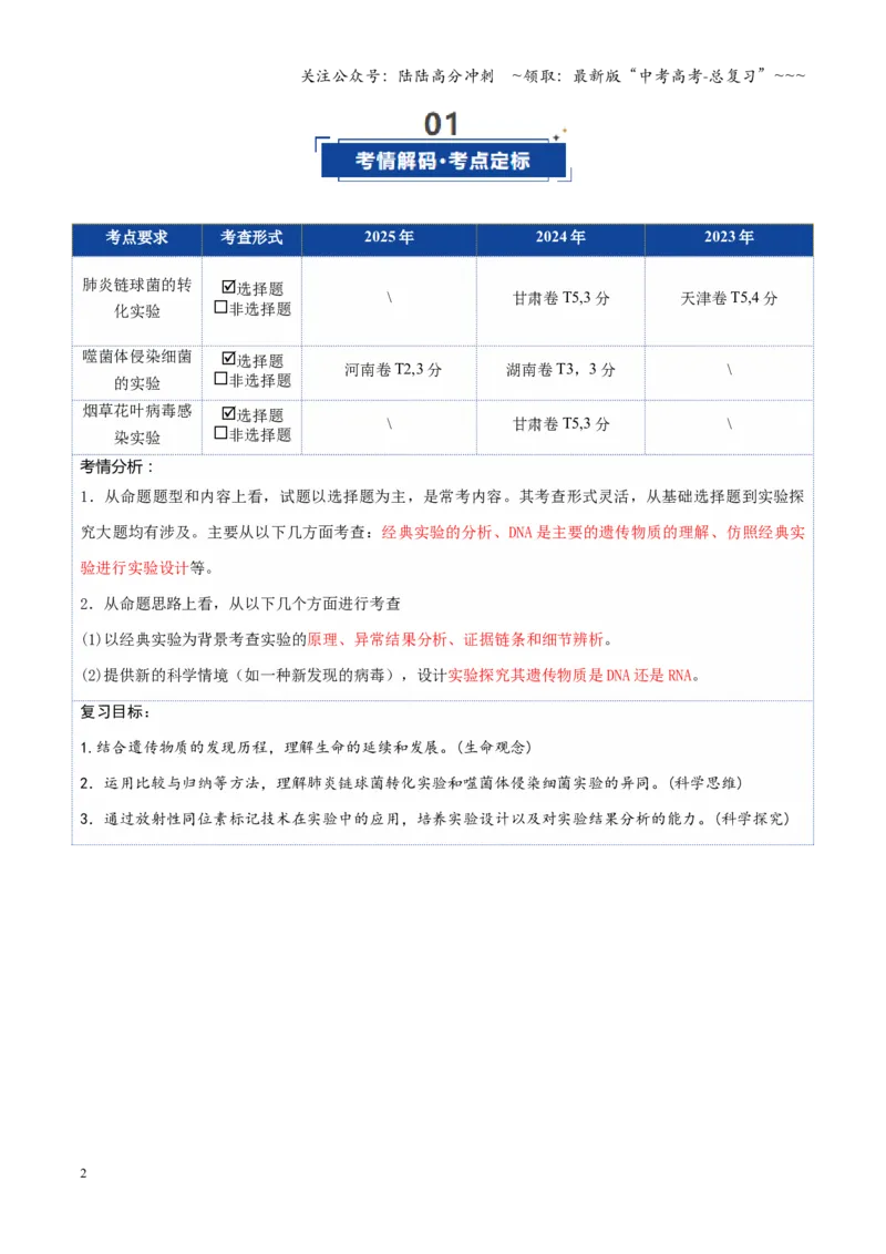 《第19讲DNA是主要的遗传物质（复习讲义）（全国通用）（原卷版）_06-生物-高考总复习_一轮复习_2026年-生物高考一轮复习_2026年高考生物一轮复习讲义+练习+课件（新教材新高考）-G55_2026版》第2页预览