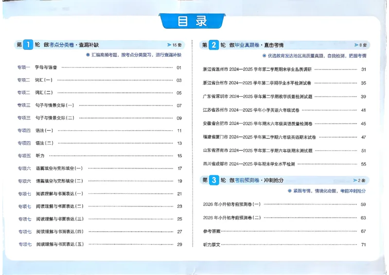 《小升初英语26版《一本小升初冲刺新卷》_26秋小学初中各机构教辅大合集（一本、教材帮、阳光同学、王朝霞、实验班、小典中点、上分卷、白欧、课堂笔记等等）_26秋小学教辅资料》第3页预览