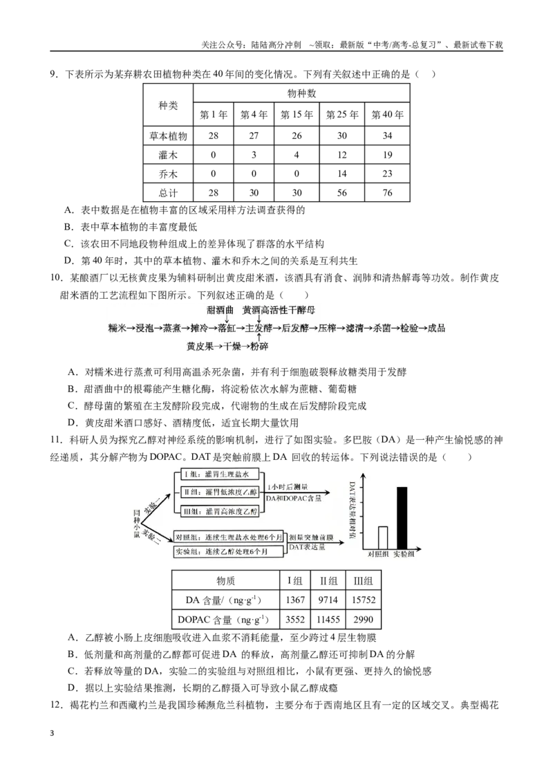 《生物（黑吉辽通用）（考试版）_06-生物-高考总复习_一轮复习_2025年_2025年高考生物第一次模拟卷24套》第3页预览