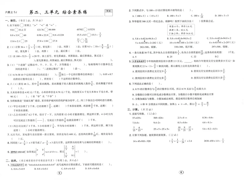 《综合素养练数学SJ6上_26秋小学初中各机构教辅大合集（一本、教材帮、阳光同学、王朝霞、实验班、小典中点、上分卷、白欧、课堂笔记等等）_26秋小学教辅资料_26秋典中点苏教数学6上》第3页预览