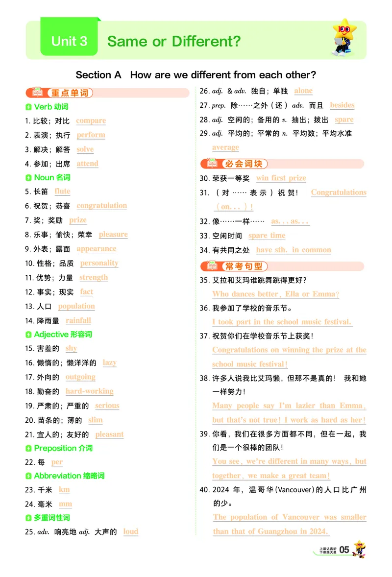 《默写本答案_2027版初中《天星教育一遍过》8年级上册（英语）（人教河南版）》第5页预览