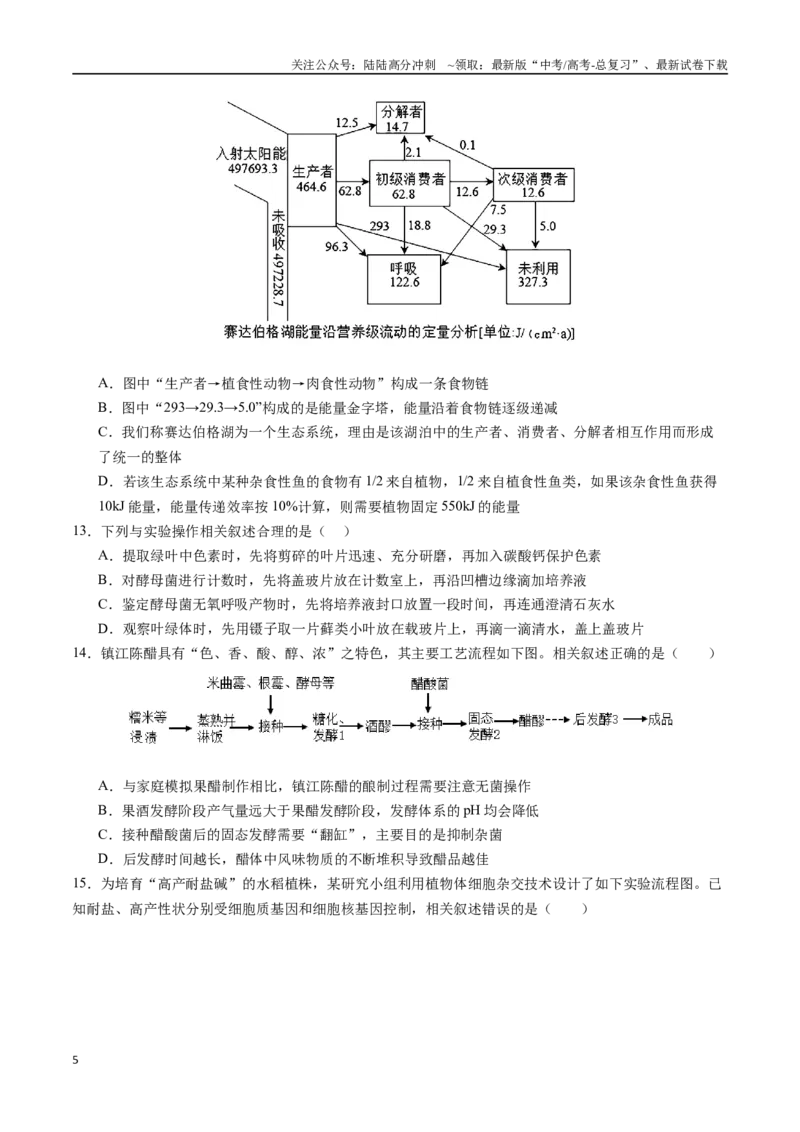 《生物（江苏卷02）（考试版）_06-生物-高考总复习_专项复习_2025年_2025年高考第一二三次模拟卷（多地区）生物_2025年高考生物第二次模拟卷26套_生物（江苏卷02）》第5页预览