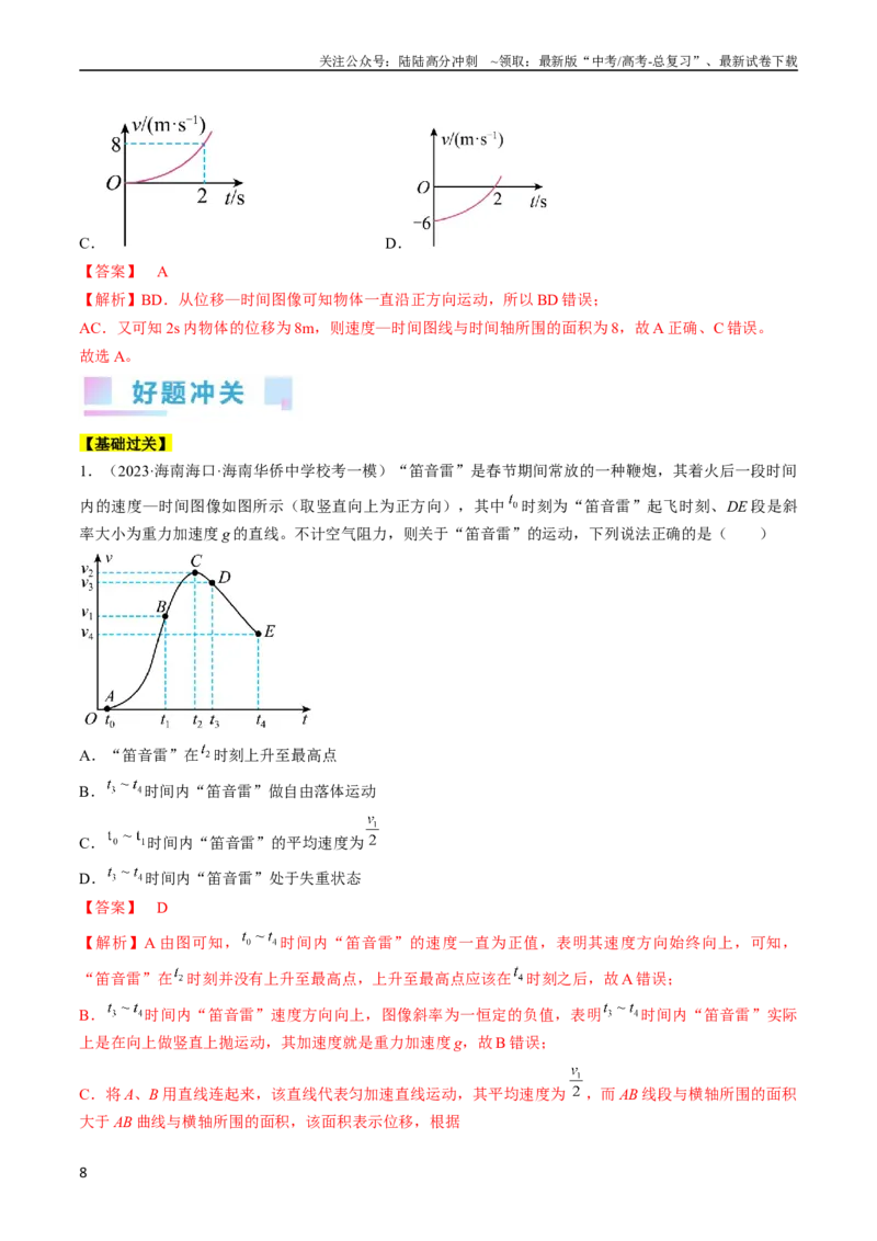 《考点02运动的图像（解析版）_04-物理-高考总复习_一轮复习_2024年_2024年高考物理一轮复习考点帮（全国通用）_答案解析版》第8页预览