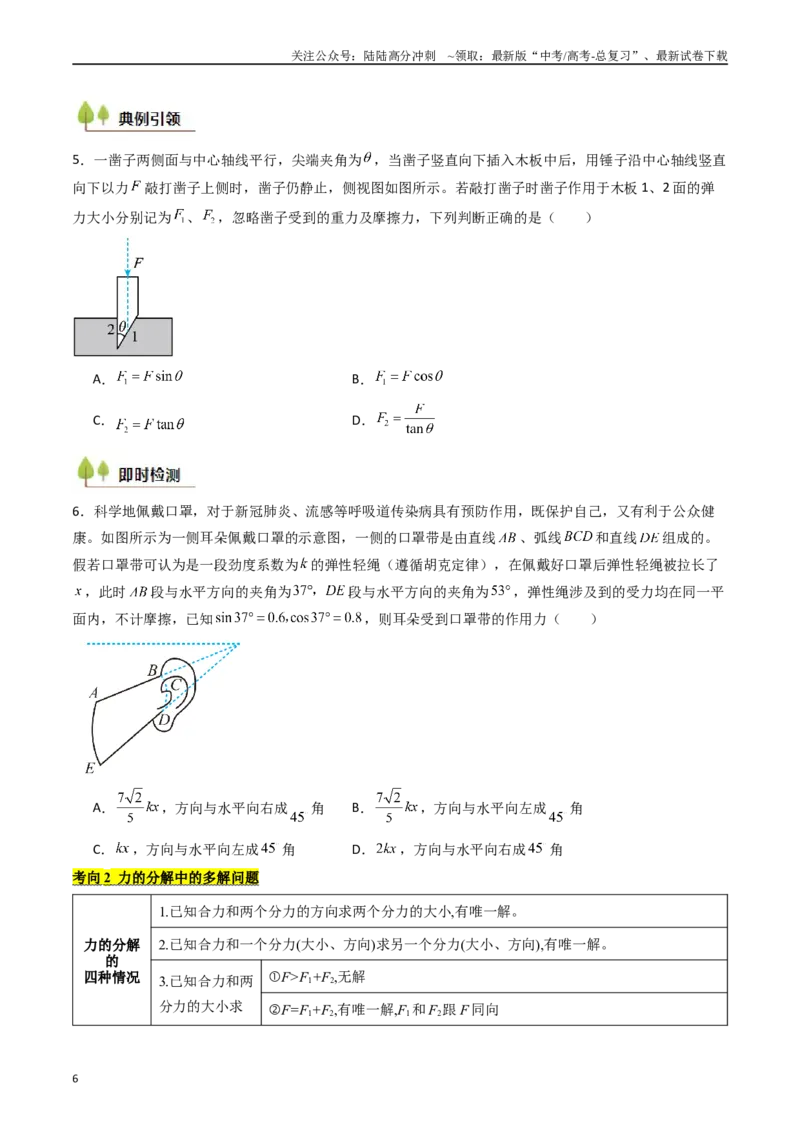 《考点07力的合成与分解 受力分析（核心考点精讲精练）（学生版）_04-物理-高考总复习_一轮复习_2025年_2025年高考物理一轮复习考点精讲精练（新高考通用）》第6页预览