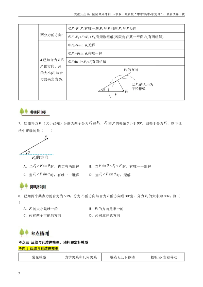 《考点07力的合成与分解 受力分析（核心考点精讲精练）（学生版）_04-物理-高考总复习_一轮复习_2025年_2025年高考物理一轮复习考点精讲精练（新高考通用）》第7页预览