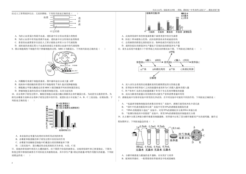 《生物（江苏卷01）（考试版A3）_06-生物-高考总复习_专项复习_2025年_2025年高考第一二三次模拟卷（多地区）生物_2025年高考生物第三次模拟考试21套_生物（江苏卷01）_生物（江苏卷01）》第2页预览