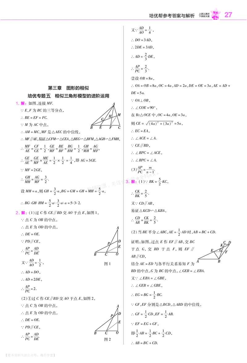 《培优专题训练（第三章图形的相似）_26秋小学初中各机构教辅大合集（一本、教材帮、阳光同学、王朝霞、实验班、小典中点、上分卷、白欧、课堂笔记等等）_26秋初中教辅资料》第7页预览