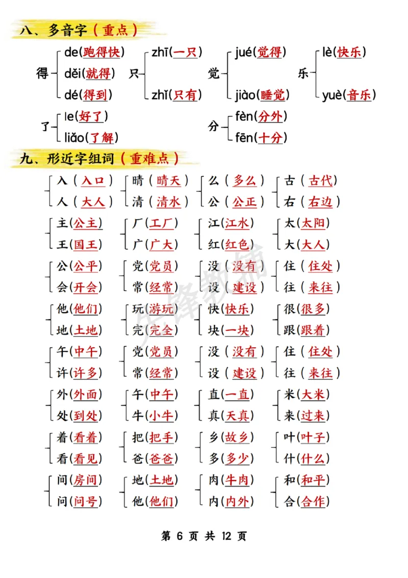 《一年级（下）语文期中高频考点汇总_1年级下册同步教辅_1下-语文_一下语文-复习资料》第6页预览