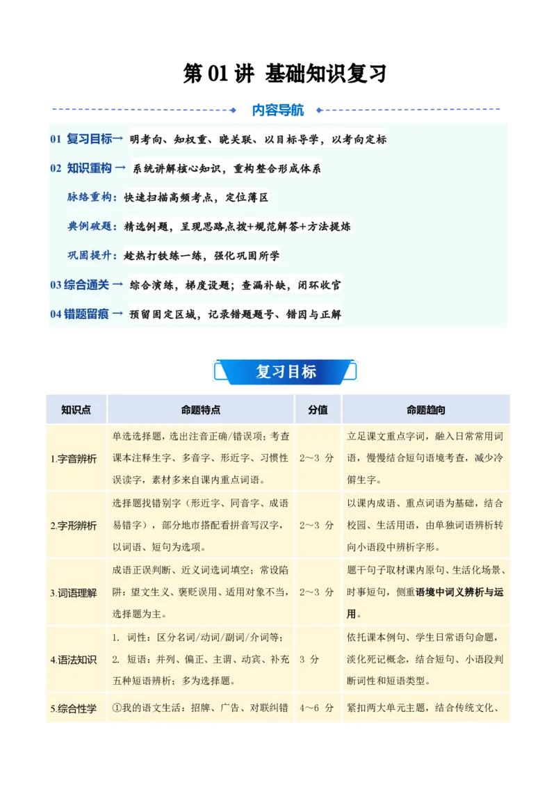 《统编2026年《暑假预习讲义》第01讲基础知识综合（暑假复习讲义）（自学课）（解析版）_26秋初中教辅资料_26秋初中《暑假预习》_2026秋《暑假自学课》8上语文（人教版）》第1页预览